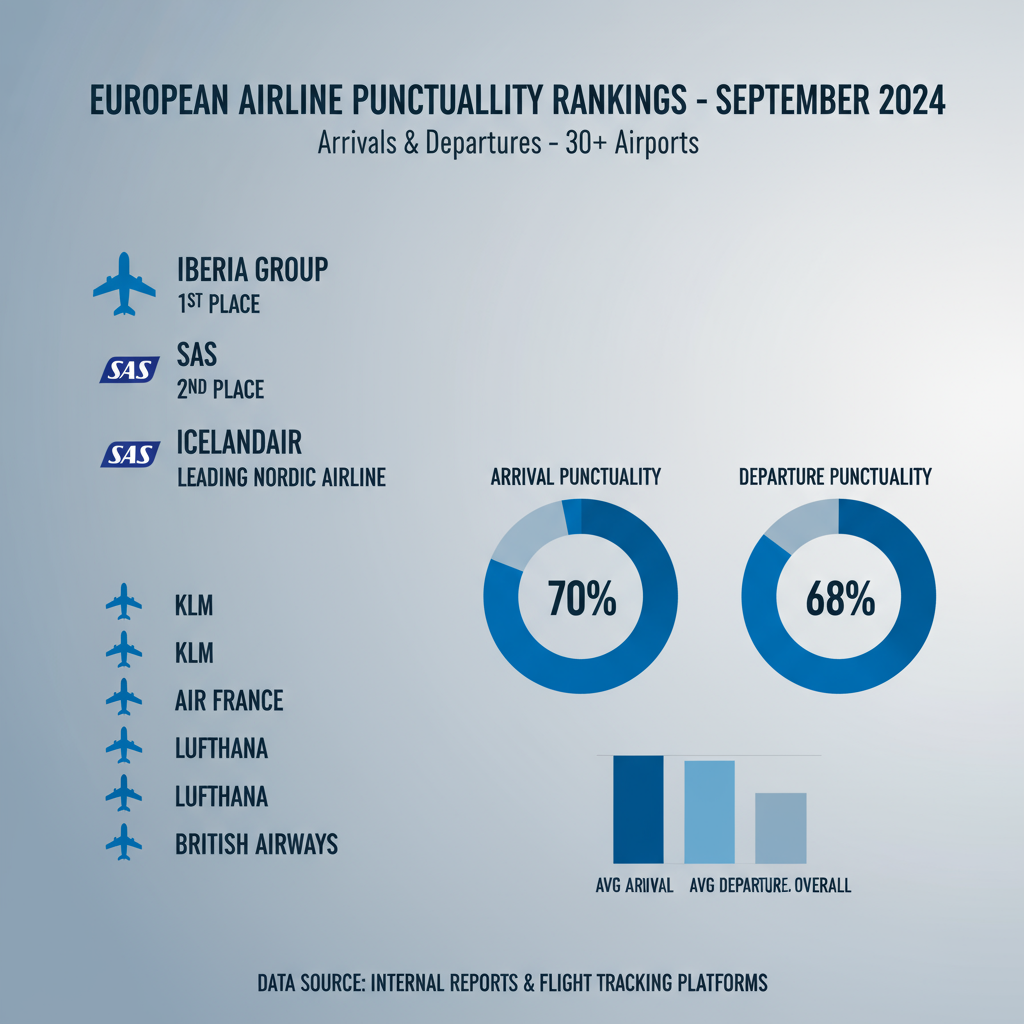 Europas mest punktlige flyselskap i september 2024: SAS nummer to etter Iberia Group
