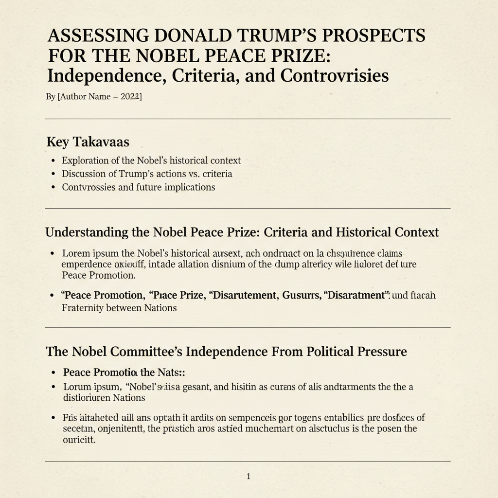 Assessing Donald Trump's Prospects for the Nobel Peace Prize: Independence, Criteria, and Controversies