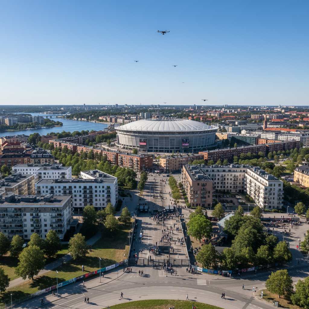 Polisen använder drönare för kamerabevakning på Södermalm och 3 Arena den 19 oktober