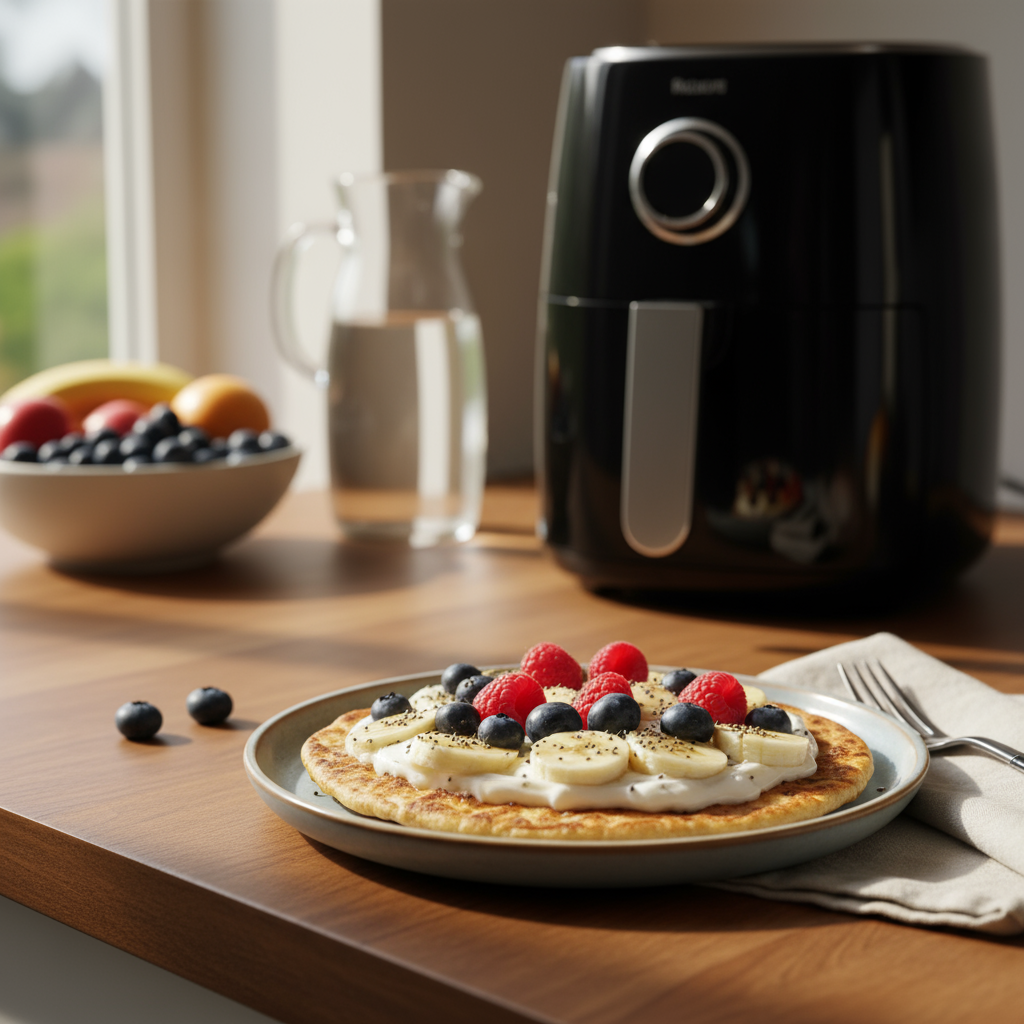 Proteinrik frokost med proteinlefse, yoghurt og bær – enkel matlaging med airfryer