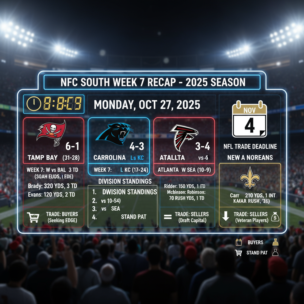 NFC South Week 7 Recap: Panthers Sole Winners as Trade Deadline Looms