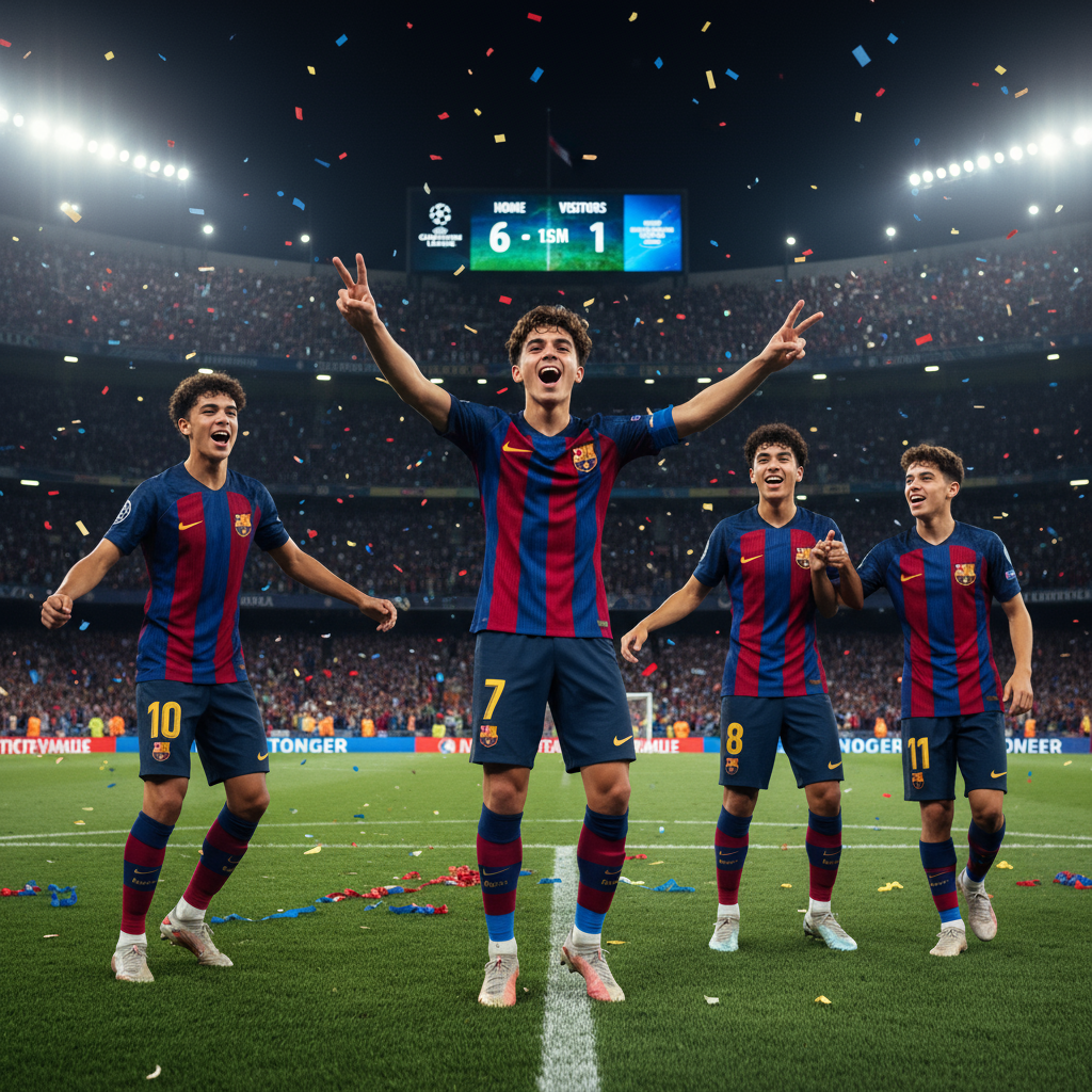 Fermin Lopez hat trick og unge talenter sikrer Barcelona 6-1-seier i Champions League