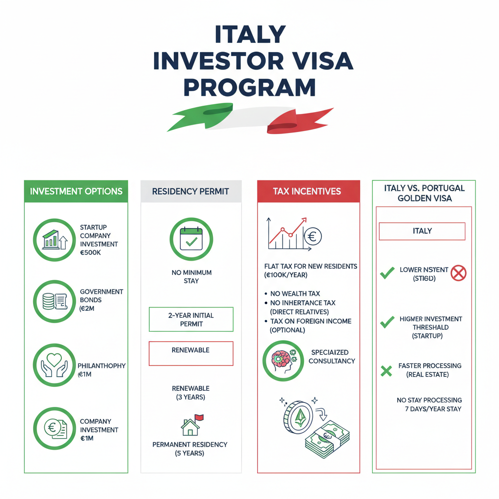 Italy Investor Visa for Bitcoin Investors: Fiat Conversion & Residency Benefits